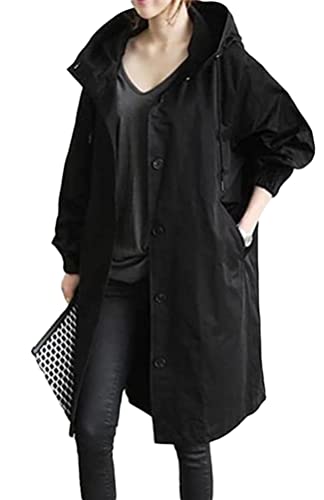 Osheoiso KnieMentel mit Praktischen Taschen Geknöpfter Front Damen WinterMentel Warme Windjacke Overcoat Oberbekleidung Regenjacke A Schwarz XXL von Osheoiso