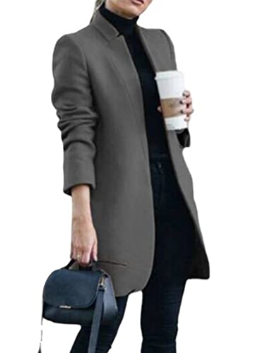 Osheoiso Kniemantel Taschen Damen Wollmantel Wintermantel Warme Winterjacke Overcoat Oberbekleidung Warm Blouson Lange Ärmel B Dunkelgrau XL von Osheoiso