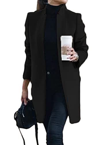 Osheoiso Kniemantel Taschen Damen Wollmantel Wintermantel Warme Winterjacke Overcoat Oberbekleidung Warm Blouson Lange Ärmel B Schwarz 3XL von Osheoiso