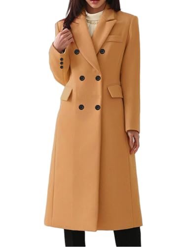 Osheoiso Kniemantel Taschen Damen Wollmantel Wintermantel Warme Winterjacke Overcoat Oberbekleidung Warm Blouson Lange Ärmel C Khaki XL von Osheoiso