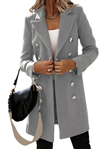 Osheoiso Kniemantel Taschen Damen Wollmantel Wintermantel Warme Winterjacke Overcoat Oberbekleidung Warm Wolljacke Lange Ärmel A Grau XL von Osheoiso