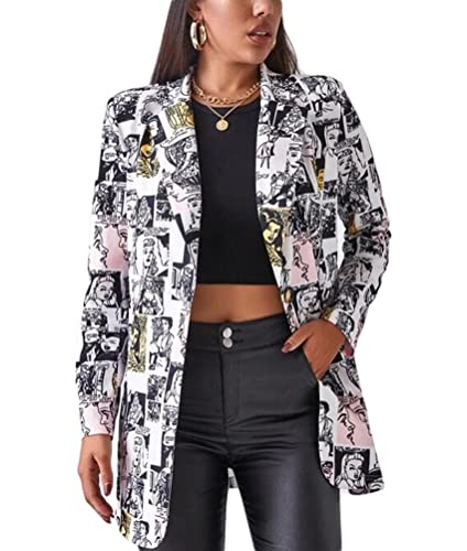 Osheoiso Kurzblazer Damen Slim Fit Blazer Vintage Sommer Anzugjacke Blazerjacke Elegant Büro Jacke Top für Business Freizeit für Elegante Frauen C Grau L von Osheoiso