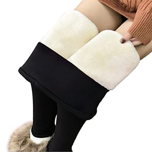 Osheoiso Leggings Fleece Warme Hose Leggings Damen Dicke Slim Strumpfhose Chic Casual Jogginghose Elegante Stretchhose Strumpfhose Thermoleggins Herbst Winter A Schwarz L von Osheoiso