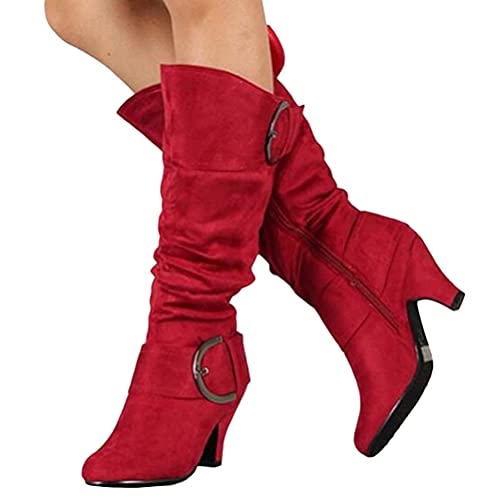 Osheoiso Overknee Stiefel High Heel Plateau Stiletto Boots Langschaft Boots Reißverschluss Herbst Winter Damenschuhe Sexy Mode Elegant Chic Schuhe A Rot 43 EU von Osheoiso