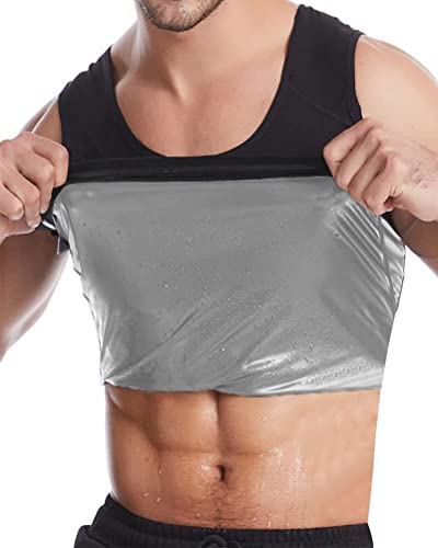 Osheoiso Sauna Shirt Männer Training Taille Shaper Ärmellos Tank Tops Atmungsaktiv Schnelltrocknen Workout Schweißweste T-Shirt Gewichtsverlust Fitnessstudio A Silber L von Osheoiso