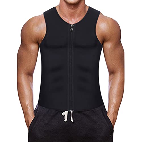 Osheoiso Sauna Shirt Männer Training Taille Shaper Tank Top Schweiß Sauna Fitness Schwitzweste Manson Gynecomastia Kompressions mit Reißverschluss Saunaweste B1 Schwarz L von Osheoiso