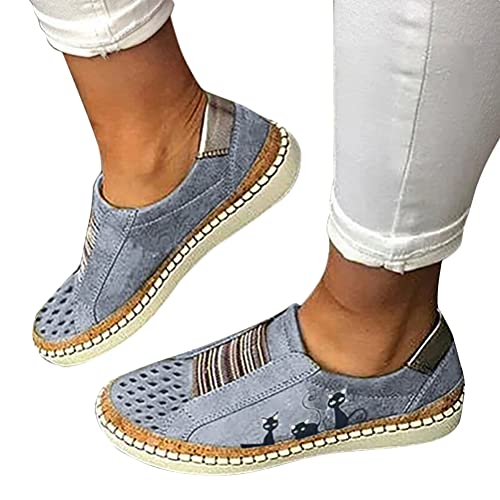 Osheoiso Sneakers Damen Slip On Lässige Flache Einzelschuhe Übergrößen Aushöhlen Atmungsaktiv Turnschuhe Outdoor Sportschuhe Laufschuhe Schuhe mit Katzen Print Sommerschuhe A Grau 41 EU von Osheoiso