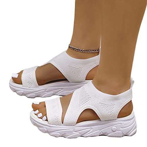 Osheoiso Sommer Sandalen Damen Keilabsatz Sandalen Orthopädische Sport Sandalen Strick Mesh Atmungsaktives Weiche Sohle Casual Offener Zeh Plateau Walkingschuhe B Weiß 37 EU von Osheoiso