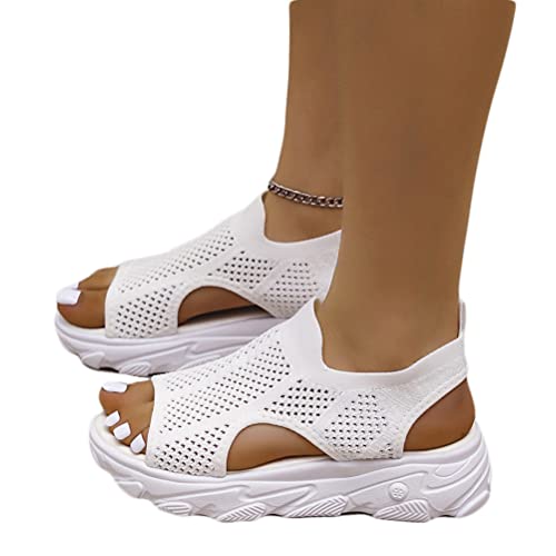 Osheoiso Sommer Sandalen Damen Keilabsatz Sandalen Orthopädische Sport Sandalen Strick Mesh Atmungsaktives Weiche Sohle Casual Offener Zeh Plateau Walkingschuhe C Weiß 35 EU von Osheoiso