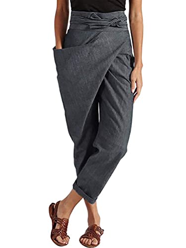 Osheoiso Sommerhose Damen 7/8 Jogginghose Elegant Bleistifthose Casual Hose Haremshose Einfarbige Gänseblümchen Druck Strand Hose A Grau XL von Osheoiso