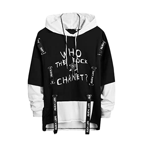 Osheoiso Techwear Herren Drucken Kapuzenpullover Hip Hop Rapper Hoodie Plus Pullover mit Kordelzug Teenager Hoodie Farbblock Sweatshirt Lose Pullover Oversized A 4 L von Osheoiso