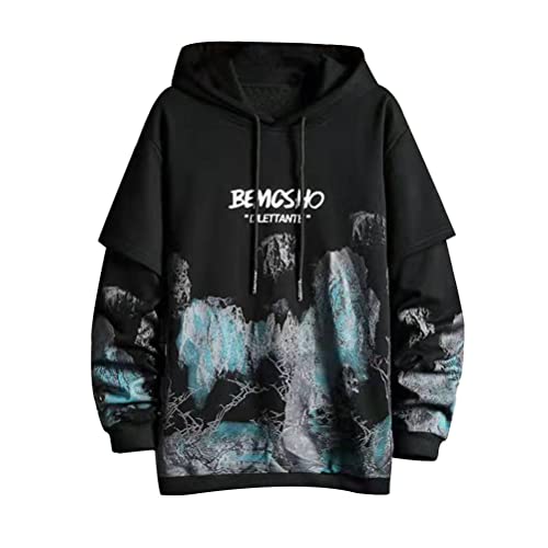 Osheoiso Techwear Japanischer Harajuku Damen Streetwear Kapuzenpullover Bedruckter Hip Hop Teenager Hoodie Sweatshirt mit Kapuze Große Größe H Schwarz M von Osheoiso