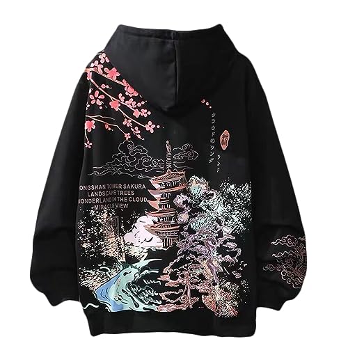 Osheoiso Techwear Japanischer Harajuku Damen Streetwear Kapuzenpullover Hoodie Pullover Bedruckter Hip Hop Teenager Hoodie Sweatshirt mit Kapuze B Schwarz M von Osheoiso