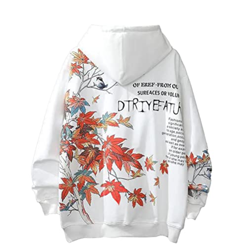 Osheoiso Techwear Japanischer Harajuku Damen Streetwear Kapuzenpullover Hoodie Pullover Bedruckter Hip Hop Teenager Hoodie Sweatshirt mit Kapuze Große Größe C Weiß M von Osheoiso