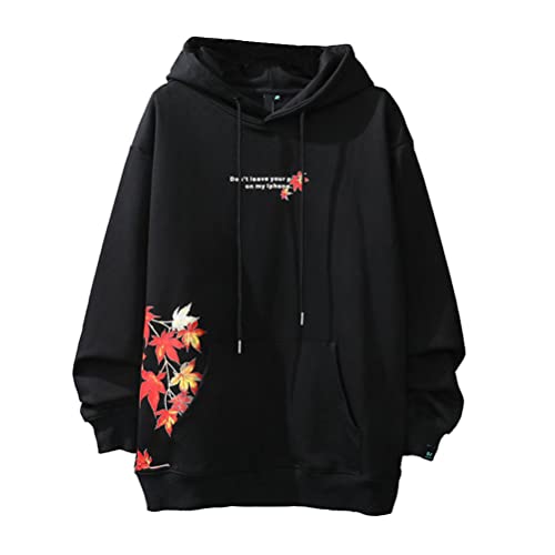 Osheoiso Techwear Japanischer Harajuku Herren Drucken Kapuzenpullover Hip Hop Hoodie Plus Fleecepullover Teenager Hoodie Sweatshirt Lose Pullover Oversized C1 Schwarz L von Osheoiso