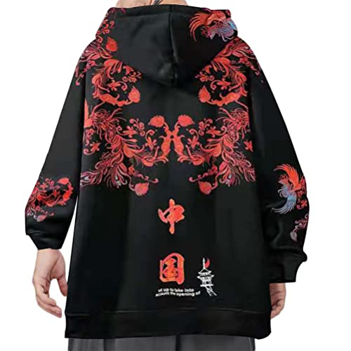 Osheoiso Techwear Japanischer Harajuku Herren Plüsch Drucken Kapuzenpullover Hip Hop Hoodie Plus Fleecepullover Teenager Hoodie Sweatshirt Lose Pullover Oversized A Schwarz S von Osheoiso