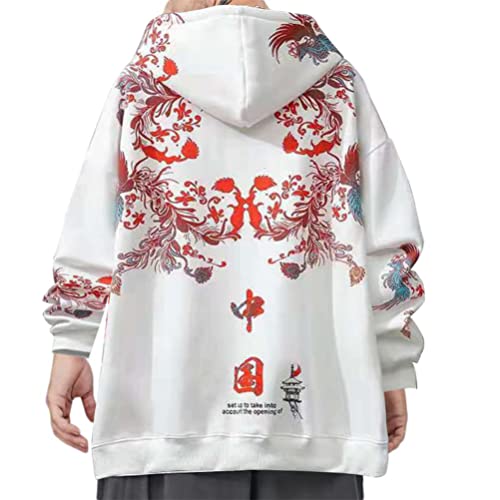 Osheoiso Techwear Japanischer Harajuku Herren Plüsch Drucken Kapuzenpullover Hip Hop Hoodie Plus Fleecepullover Teenager Hoodie Sweatshirt Lose Pullover Oversized A Weiß S von Osheoiso