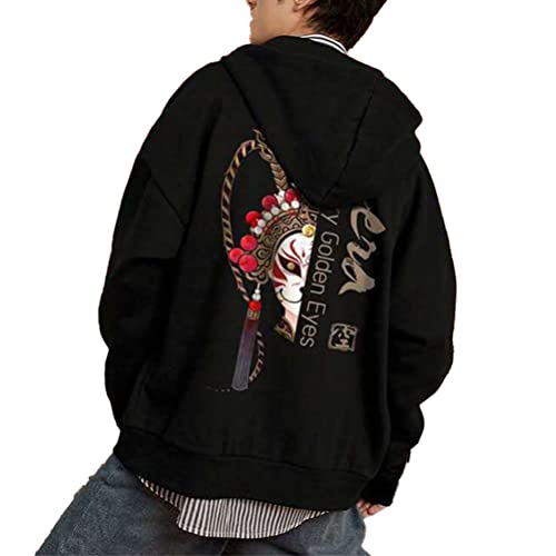 Osheoiso Techwear Japanischer Harajuku Herren Plüsch Drucken Kapuzenpullover Hip Hop Hoodie Plus Fleecepullover Teenager Hoodie Sweatshirt Lose Pullover Oversized E Schwarz S von Osheoiso