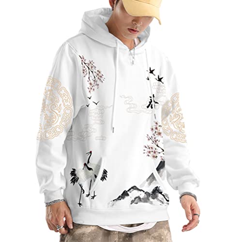 Osheoiso Techwear Japanischer Harajuku Herren Plüsch Drucken Kapuzenpullover Hip Hop Hoodie Plus Fleecepullover Teenager Hoodie Sweatshirt Lose Pullover Oversized E1 Weiß S von Osheoiso