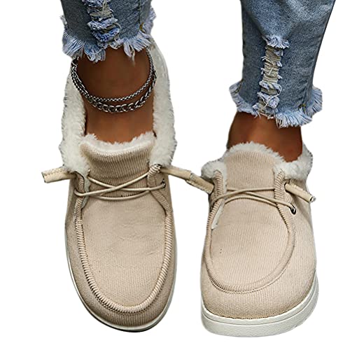 Osheoiso Warme Schuhe Damen Winter Outdoor Schuhe Freizeitschuhe Flache Schuhe Lässige Plüsch Fleece Schuhe Loafers Mokassins Slipper Schneestiefel Runde Zehe Stiefeletten A Khaki 39 EU von Osheoiso