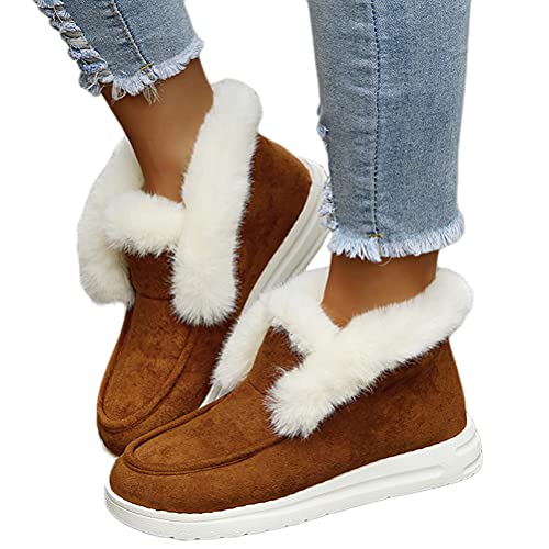 Osheoiso Warme Schuhe Damen Winter Outdoor Schuhe Freizeitschuhe Flache Schuhe Lässige Plüsch Fleece Schuhe Loafers Mokassins Slipper Schneestiefel Runde Zehe Stiefeletten B Braun 38 EU von Osheoiso