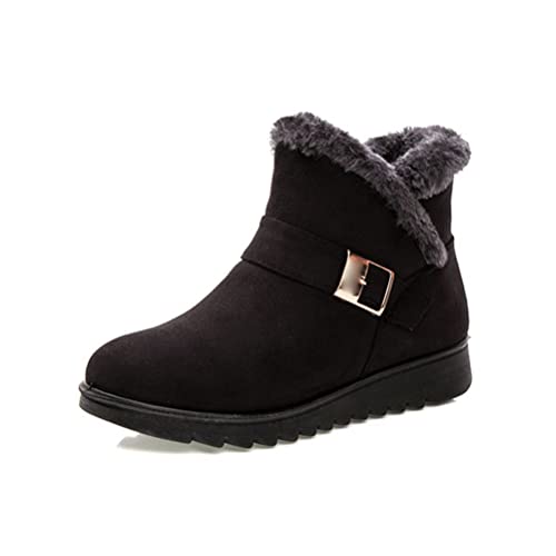 Osheoiso Winterschuhe Wildleder Damen Winterstiefel Warm Gefüttert Schneestiefel Mädchen Stiefeletten Winter Kurzschaft Stiefel Bequem Schuhe Wanderschuhe A Schwarz 37 EU von Osheoiso