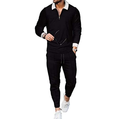 Osheoiso Zweiteiler Herren T-Shirts + Lang Hose Langarm Trainingsanzug Männer 2-Teiliges Sportbekleidung Jogginganzug Winter Sportanzug Fitnessanzug Freizeitanzüge A2 Schwarz S von Osheoiso