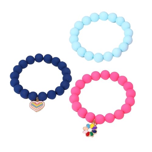 Oshhni 3 Stück Perlenarmbänder für Kinder, Perlenschmuck, Süßigkeitenfarben, Dekorationen, süße Mädchen-Charm-Armbänder, Spielzeug zum Geburtstag, Rosa Blau Dunkelblau von Oshhni