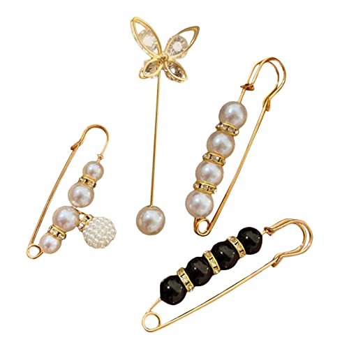 Oshhni 4 Mode Frauen Perle Brosche Anpassung Dekorative Anziehen Clip Verschlüsse Taille Pins für Pullover Manschettenknöpfe Kragen Hemd Kleid, Stil I von Oshhni