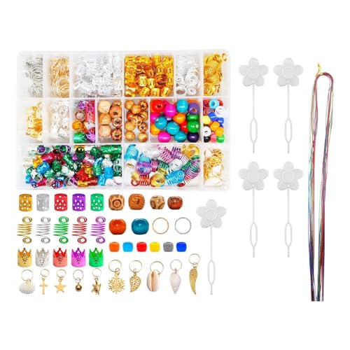 Oshhni 415pcs Dreadlocks Geflecht Perlen Ringe, Flechtenhaarklammern Eisenhaaranhänger Haarringe Manschetten, für Frauen Mädchen Männer Proms Party von Oshhni