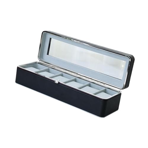 Oshhni Aufbewahrungsbox für Uhren mit 6 Fächern, Mehrzwecketui aus PU- mit transparentem Deckel, Schmuckvitrine für den Haushalt von Männern und Frauen von Oshhni