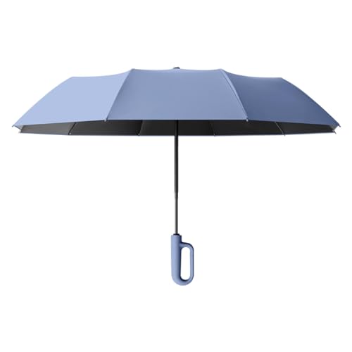 Oshhni Automatischer Taschenschirm, Regenschirm mit Ringschnalle, vielseitiger, wasserabweisender, Faltbarer Reiseschirm für Outdoor-Aktivitäten, Blau 125cmx82cm von Oshhni