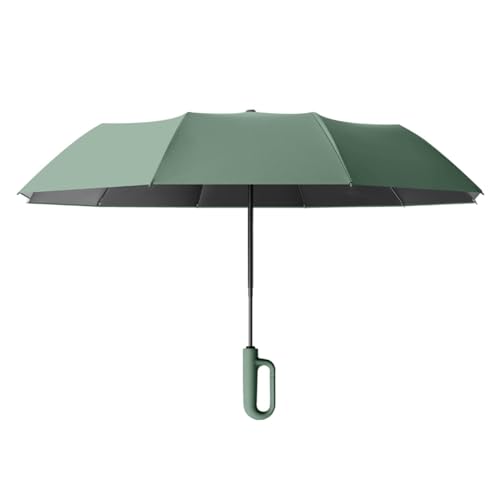 Oshhni Automatischer Taschenschirm, Regenschirm mit Ringschnalle, vielseitiger, wasserabweisender, Faltbarer Reiseschirm für Outdoor-Aktivitäten, Grün 106cmx71cm von Oshhni