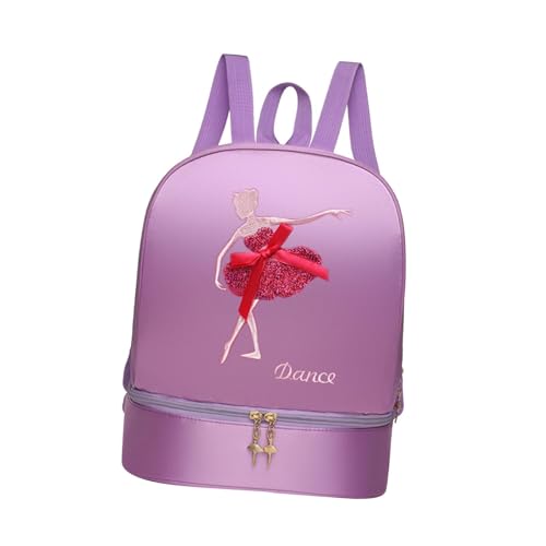 Oshhni Ballett-Tanz-Rucksack, Mädchen-Ballerina-Tasche, Kinderrucksack mit separaten Schuhfächern für Latein-Tanz, Lila Stil B von Oshhni