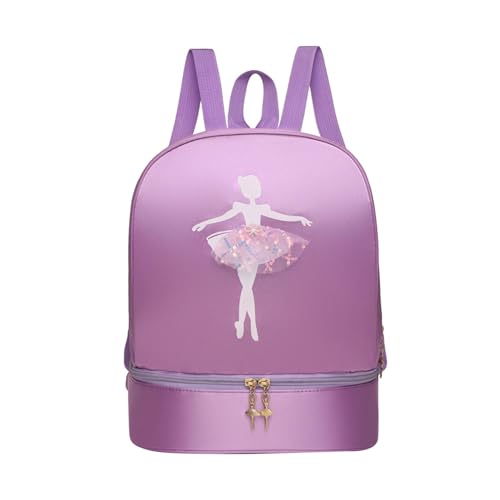 Oshhni Ballett-Tanz-Rucksack, Mädchen-Ballerina-Tasche, Kinderrucksack mit separaten Schuhfächern für Latein-Tanz, Lila von Oshhni