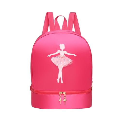 Oshhni Ballett-Tanz-Rucksack, Mädchen-Ballerina-Tasche, Kinderrucksack mit separaten Schuhfächern für Latein-Tanz, Rosenrot von Oshhni