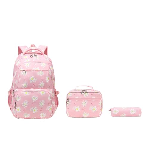 Oshhni Daisy Print -Rucksack für Teenager Girls mit Lunchbox Multi -Pockets Schultasche, Rosa von Oshhni