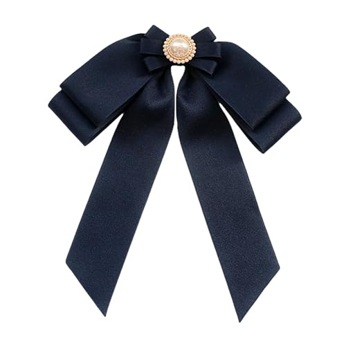 Oshhni Damen-Brosche mit vorgebundener Schleife, Krawattennadel, modische Perlen-Fliege, Brosche, Bandbrosche für Hemden, Bankette, tiefes Blau von Oshhni