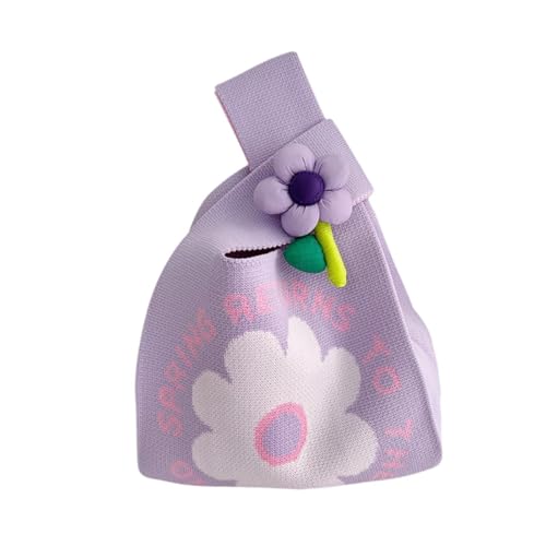 Oshhni Damen Knoten Handgelenk Tasche Handgemachte Mini Knoten Tasche Wiederverwendbare stilvolle gestrickte Handtasche, LILA von Oshhni
