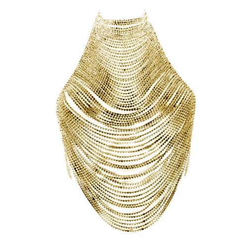 Oshhni Damen-Körperkette mit Strasssteinen, BH-Bikini-Kette, mehrschichtige Körper-Accessoires, Schmuck, Brustkette für Streetwear, Bauchtanz, Gold von Oshhni