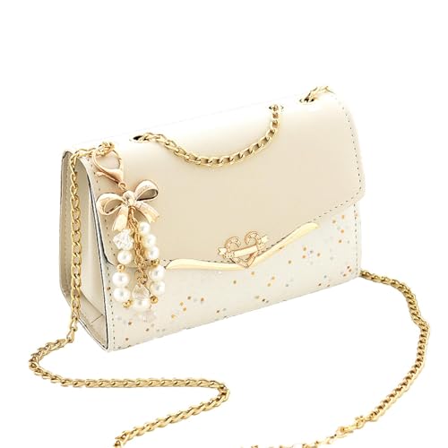 Oshhni Damen Umhängetasche PU Geldbörse Abend Clutch Kette Schultertasche, Beige von Oshhni