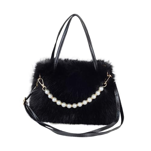 Oshhni Damen-Umhängetasche aus Plüsch mit abnehmbarem Riemen für Urlaub, Reisen, Pendeln, Einkaufen, Schwarz von Oshhni