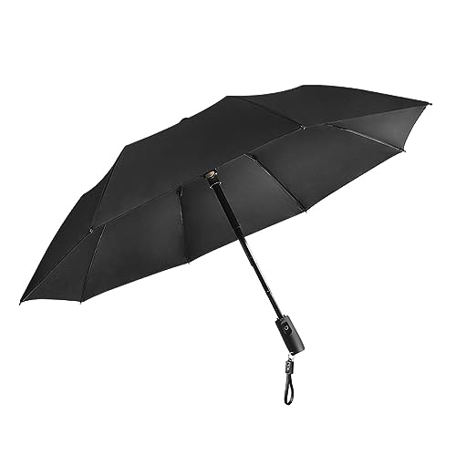 Oshhni Faltschirm, Reiseschirm für Erwachsene und Kinder, tragbar, 8 Rippen, Sonnenschutz, Regenschirm mit Ventilator, zum Wandern, Camping, Wandern, Schwarz von Oshhni