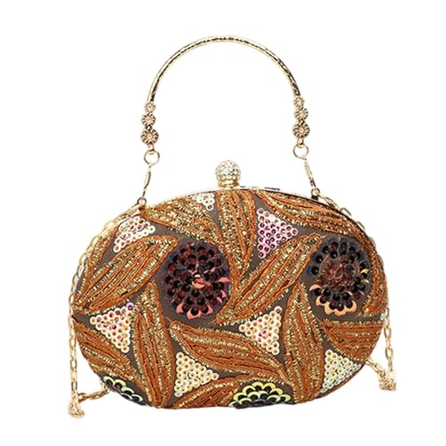 Oshhni Frauen Handtasche Satchel Schnalle Geldbeutel tragbarer Blumenstickbeutel Abschlussball, Braun von Oshhni