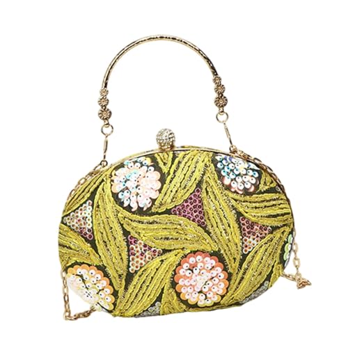Oshhni Frauen Handtasche Satchel Schnalle Geldbeutel tragbarer Blumenstickbeutel Abschlussball, Gelb von Oshhni