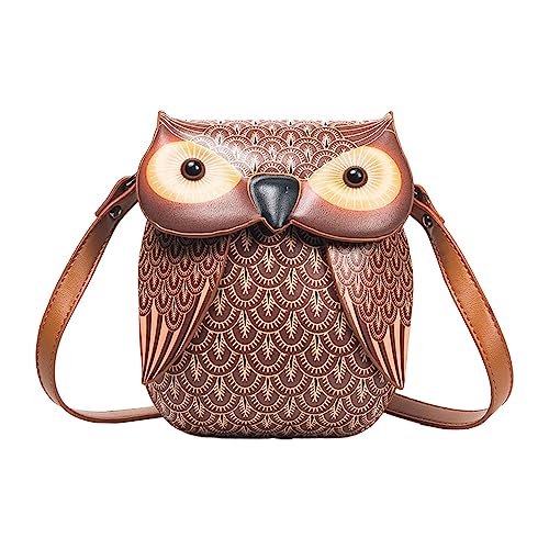 Oshhni Frauen Umhängetasche Neuheit Tier Tasche Cartoon Mode Kreative Schnalle Reise Geldbörse Eule Umhängetasche Mädchen Pu Tasche für Sommer Urlaub , BRAUN von Oshhni