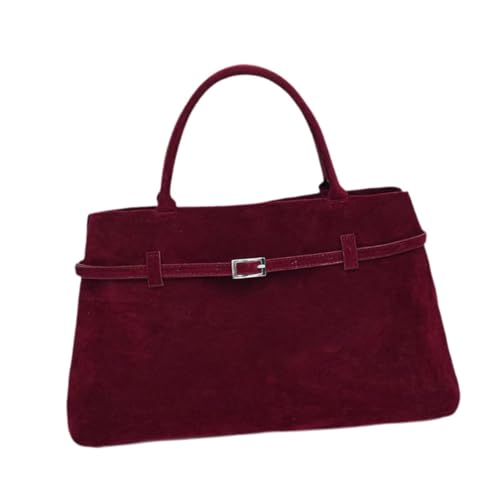 Oshhni Frauen Wildleder Einkaufstasche, Vintage -Stil lässige Wildleder Geldbeutel Slouchy Ladies Handtasche, Burgunfy von Oshhni