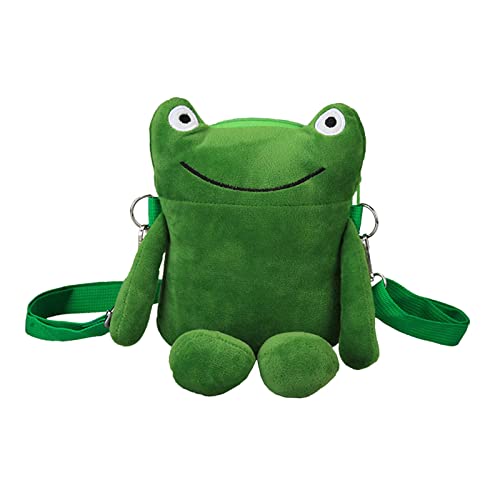 Oshhni Grüne Frosch-Umhängetasche, Damen-Umhängetasche, Umhängetasche, lässige Handtasche, kreative Mode-Plüschtasche, neuartige Frosch-Tasche für, Dunkelgrün von Oshhni