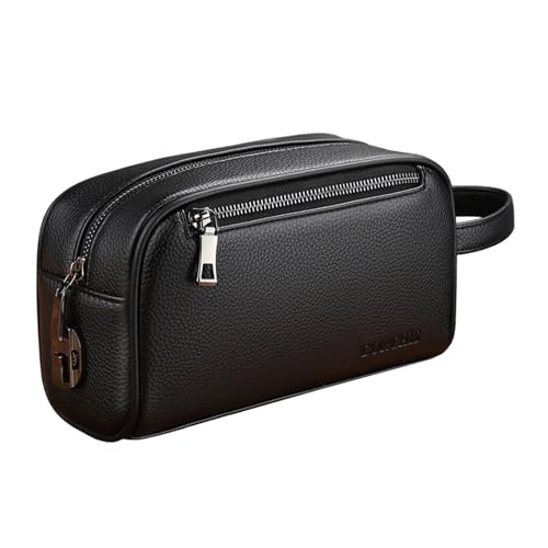 Oshhni Herren Handtasche Geldbörse Große Kapazität mit Handgelenk Riemen Organizer Herren Clutch, Schwarz mit Schloss von Oshhni