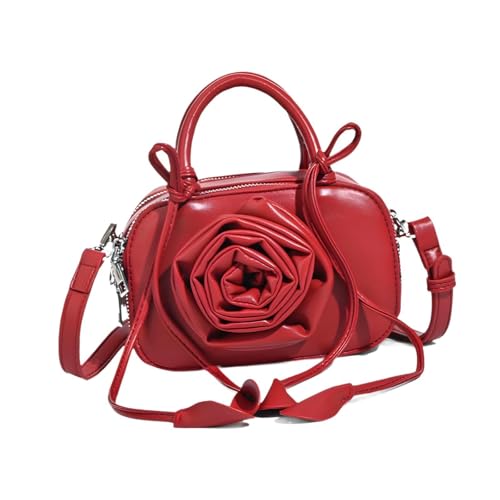 Oshhni Kleine Umhängetasche Stilvolle PU- Reine Farbe Reiß Verschluss Casual Handtasche, Rot von Oshhni